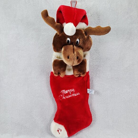 Vintage Christmas Stocking 3D Plush Moose 24" Chrisha Playful 1988  *No sound* - Picture 1 of 12